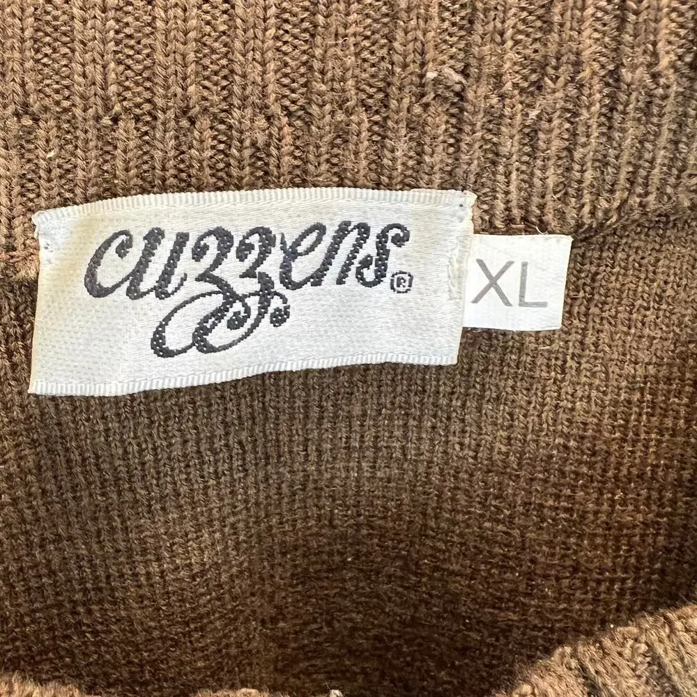 Vintage Cuzzens Leather Striped Sweater Mens Size XL Brown Merino Wool Very Rare